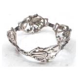 Vintage Sterling Silver Floral Design Bracelet- 7.5"