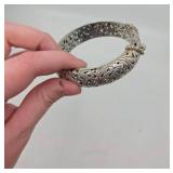 Beautiful Silpada India Sterling Silver Filigree Hinged Bangle Bracelet- 7.75"