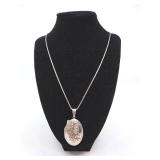 Vintage Victorian Sterling Silver Baer Chain & Large Butterfly Floral Locket