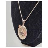 Vintage Victorian Sterling Silver Baer Chain & Large Butterfly Floral Locket