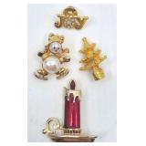 4 Gold Christmas Pins