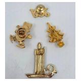 4 Gold Christmas Pins