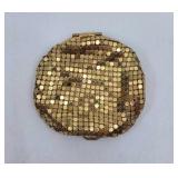 Vintage White Guilloche Enamel Brass Floral Makeup Compact