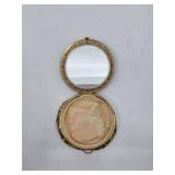 Vintage White Guilloche Enamel Brass Floral Makeup Compact