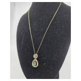 14K Gold over Sterling Silver with Jade & Diamond Necklace