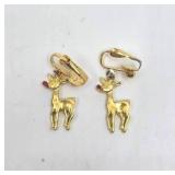 Gold Rudolph Reindeer Clip-On Earrings