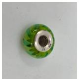 Pandora Sterling Silver & Green Zig Zag Murano Glass Bead