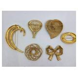 6 Gold Brooches/Pins