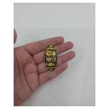 Vintage Damascene Gold & Black Enamel Brooch Pin