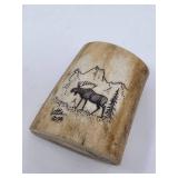 Extremely Rare 1994 Mike Lettis Caribou Scrimshaw Art