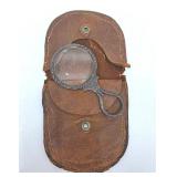 Antique Silver Mini Magnifying Glass & Leather Hide Cover