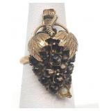 Very Cool Antique Grape Motif 14k Gold and Black Sapphire Ring - Size 5.75 - 5.84g