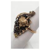 Very Cool Antique Grape Motif 14k Gold and Black Sapphire Ring - Size 5.75 - 5.84g