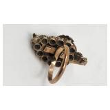 Very Cool Antique Grape Motif 14k Gold and Black Sapphire Ring - Size 5.75 - 5.84g