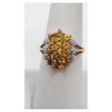 Beautiful Vintage Citrine and Diamond Ring set in 10k Gold - Size 7