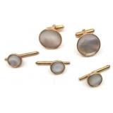 Beautiful 14K and Mother of Pearl Cufflink and Button Set - 10.00g