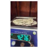 Beautiful Triple Strand 14K and Freshwater Pearl Necklace w/ 36 Gold Beads - 32" - 42.76g