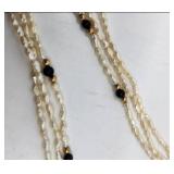 Pretty 14K, Freshwater Pearl and Onyx Necklace - 17" - 11.85g