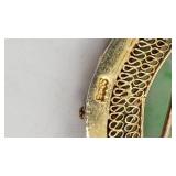 Gorgeous Antique 14k Over Sterling Jade and Enamel Brooch - 6.65g