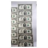 Lot of 19 Uncirculated 2013 $2 Bills - Sequential Serial Numbers from 582A thru 600A