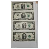 Lot of 13 Uncirculated 2013 $2 Bills - 9 Sequential Serial Numbers in One Group