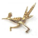 10k Yellow Gold Roadrunner Brooch - 6.35 grams