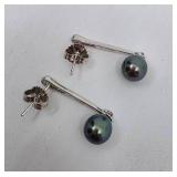 Sterling Silver & Tahitian Pearl Earrings