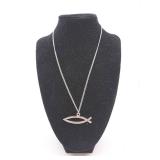 Silver-Tone Christian Ichthys Fish Pendant Necklace