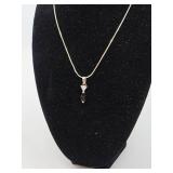Sterling Silver, Cubic Zirconia and Garnet Pendant Necklace