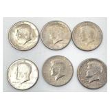 Lot of 6 1971 Kennedy Half Dollars