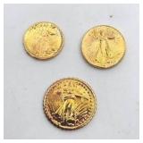 3 Piece Saint Gaudens $20 Gold Coin Miniatures - 1.13g