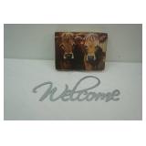 Galvanized Welcome Sign 12"x 5.5" & "Cow Buddies" / "Two Cows" Print on Block by Diane Whitehead