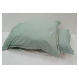 2 pillows with light green cases