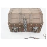 Vintage Wooden Pirate Treasure Chest Jewelry Box and contents