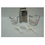 2 Anchor Hocking Glass Measuring Cups, Stainless Steel Grater, Poly Measuring Cups