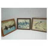 3ct Vintage Framed Photography. Ducks & Combine. 23"x 19"