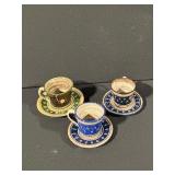 Kohler Inc. Teacups & Saucers Set - Blue/Green, 3 Cups + 3 Saucers