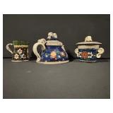 Blue Floral Ceramic Teapot Set - Teapot, Lidded Jar & Daisy Mug