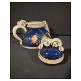 Blue Floral Ceramic Teapot Set - Teapot, Lidded Jar & Daisy Mug