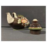 Brown Floral Teapot with Lid - Handcrafted Stoneware