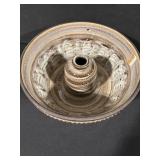 Hand-Painted Floral Ceramic Vessel - Beaded Rim, Orange-Brown Glaze