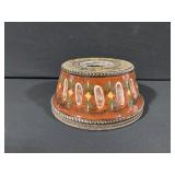 Hand-Painted Floral Ceramic Vessel - Beaded Rim, Orange-Brown Glaze