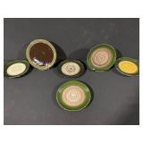 6x Green Ceramic Plates With Spiral Center - Set
