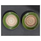 6x Green Ceramic Plates With Spiral Center - Set