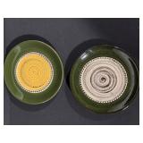 6x Green Ceramic Plates With Spiral Center - Set