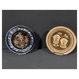 2 Hand-Painted Ceramic Plates - Floral Folk Art