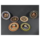 6x Hand-Painted Ceramic Plates - Folk Art Floral & Figures Motifs