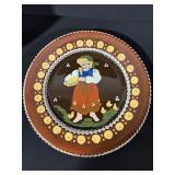6x Hand-Painted Ceramic Plates - Folk Art Floral & Figures Motifs