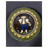 6x Hand-Painted Ceramic Plates - Folk Art Floral & Figures Motifs