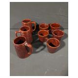 Brown Glazed Ceramic Mugs - 8-Piece Set With Floral Pattern